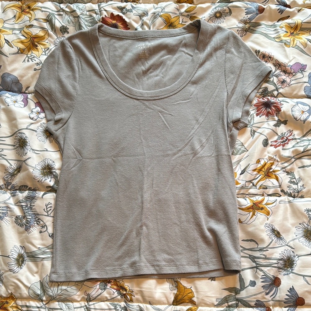 American Eagle Outfitters Gray Fitted Short Sleeve T-Shirt